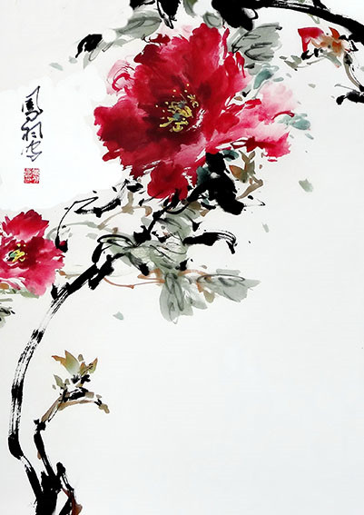 谷凤羽作品《祖国好》纸本彩墨  规格：138×69cm